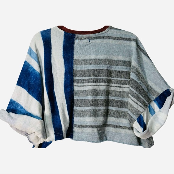 We The Free People Billie Tee /‎ Blue Striped Oversized Slouchy Crop Top Medium - Picture 5 of 7